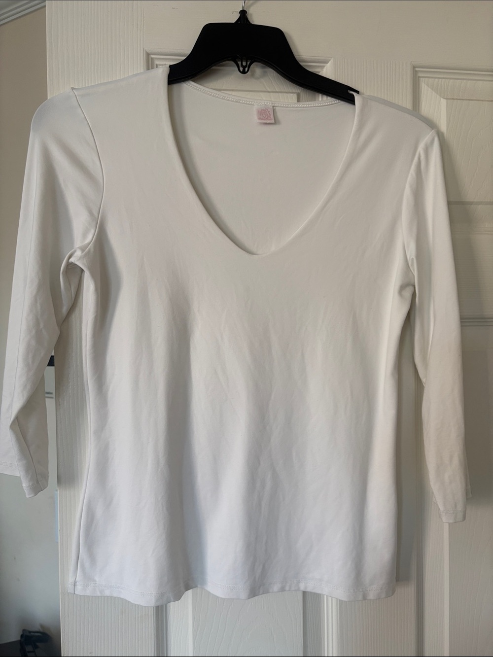Only White V-Neck Long Sleeve Top